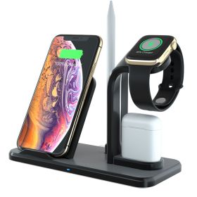 Besegad 4 in 1 Assemable Fast Wireless Charging Stand Dock Station for iPhone XS Max Apple Pencil iWatch Series 1 2 3 4 Airpods - A