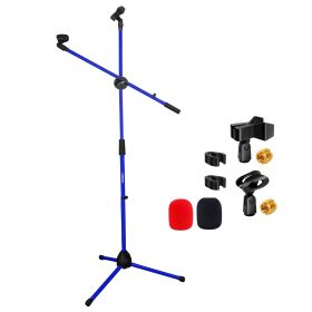 5 Core Mic Stand Floor Height Adjustable Tripod Microphone Stands w Extending Telescoping Boom Arm - MS DBL G - Dark Blue