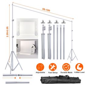 6.5 x 10ft Photo Video Studio Backdrop Background Stand Adjustable Heavy Duty Photography Backdrop Support Stand Set - Silver