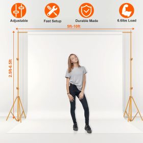 6.5 x 10ft Photo Video Studio Backdrop Background Stand Adjustable Heavy Duty Photography Backdrop Support Stand Set - Gold
