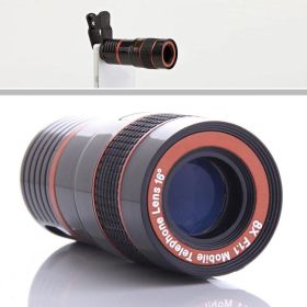Telephoto PRO Clear Image Lens Zooms 8 times closer! For all Smart Phones & Tablets with Camera - Black/Red