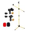 5 Core Mic Stand Floor Height Adjustable Tripod Microphone Stands w Extending Telescoping Boom Arm - MS DBL G - YELLOW