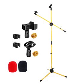 5 Core Mic Stand Floor Height Adjustable Tripod Microphone Stands w Extending Telescoping Boom Arm - MS DBL G - YELLOW