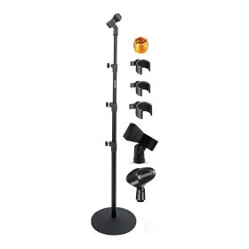 5 Core Microphone Stand 3 Level Height Adjustable 24-67" w Heavy Duty Round Base Floor Mic Stands - MS RBL 3T