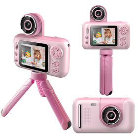 Kids Digital Camera with Flip Lens Children Video Camcorder Christmas Toy Birthday Gifts with Tripod 2.4in Screen 32G MMC Card for 3-10 Year Old Boys (Optiopn: DigitalCameraPink)