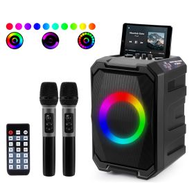 Portable Wireless Party Speaker with LED Light 2 Wireless Mics Remote Control TWS Music Accompany Mic. Priority Bass Echo Mic Treble Guitar In (Optiopn: 79062WB10)