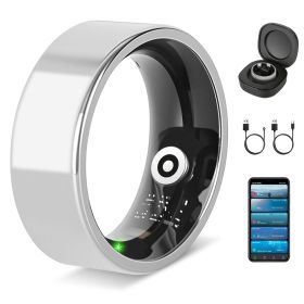Smart Ring Health Tracker Fitness/Sleep/Stress/HRV Tracker with Charging Case Magnetic Charging Cable for Women & Men Compatible with iOS & Android 7- (Optiopn: SmartRingSilver9)