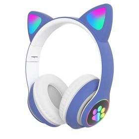 STN-28 cat ear Bluetooth headset manufacturer wholesale cross-border LED luminous cat claw wireless headset (colour: blue)