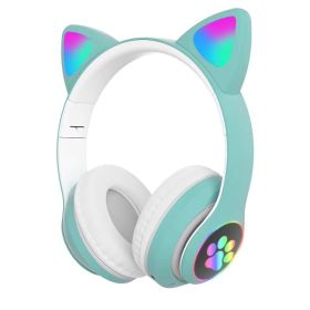 STN-28 cat ear Bluetooth headset manufacturer wholesale cross-border LED luminous cat claw wireless headset (colour: green)