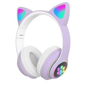 STN-28 cat ear Bluetooth headset manufacturer wholesale cross-border LED luminous cat claw wireless headset (colour: purple)