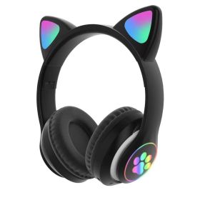 STN-28 cat ear Bluetooth headset manufacturer wholesale cross-border LED luminous cat claw wireless headset (colour: black)