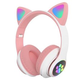 STN-28 cat ear Bluetooth headset manufacturer wholesale cross-border LED luminous cat claw wireless headset (colour: powder)