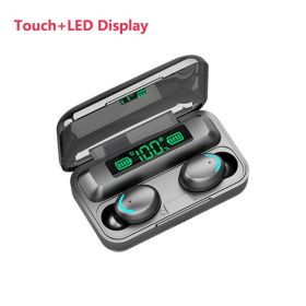Cross border popular F9-5C Bluetooth headset Smile face F9 Bluetooth headset TWS wireless headset touch digital display (colour: black)