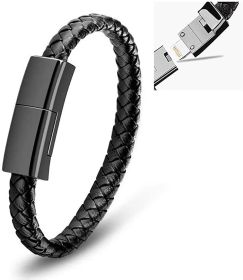 Bracelet USB Charging Cable Outdoor Portable Leather Mini Micro USB C Charger Data Cable For iPhone Samsung HUAWEI Xiaomi (Length: 20cm, Color: for iphone)