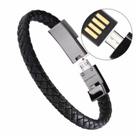 Bracelet USB Charging Cable Outdoor Portable Leather Mini Micro USB C Charger Data Cable For iPhone Samsung HUAWEI Xiaomi (Length: 22.5cm, Color: for micro USB)