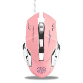 Game Race Mouse Wired USB Mute Mouse With 4 Power-saving Modes (Color: Pink)