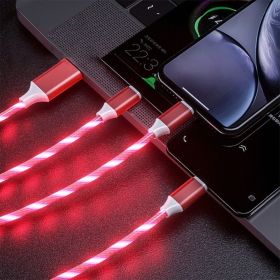 3 in 1 LED Fast Charging Cable Adapter For iPhone Micro USB Type C Charger Cord (Color: Red)