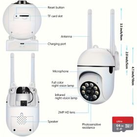c360  Wireless Camera Outdoor WiFi Night Vision Cam HD 1080P Home Security System (Option: White)