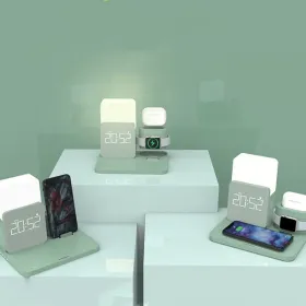 Multifunctional Alarm Clock Wireless Charger Bedroom (Color: Light Green, Electrical outlet: USB)